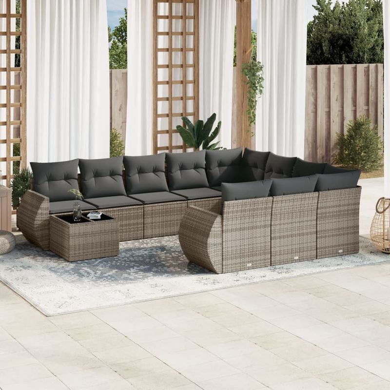 Casa si Gradina - Gradina si terasa - Mobilier exterior - Seturi mobila gradina - Set canapele de gradina cu perne, 11 piese, gri, poliratan - Infinity.ro