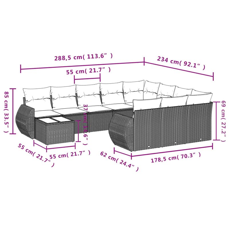 Casa si Gradina - Gradina si terasa - Mobilier exterior - Seturi mobila gradina - Set canapele de gradina cu perne, 11 piese, gri, poliratan - Infinity.ro