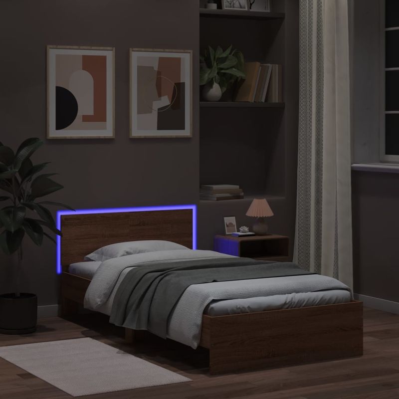 Casa si Gradina - Mobilier - Paturi si accesorii - Paturi - Cadru de pat cu tablie si lumini LED, stejar maro, 100x200 cm - Infinity.ro