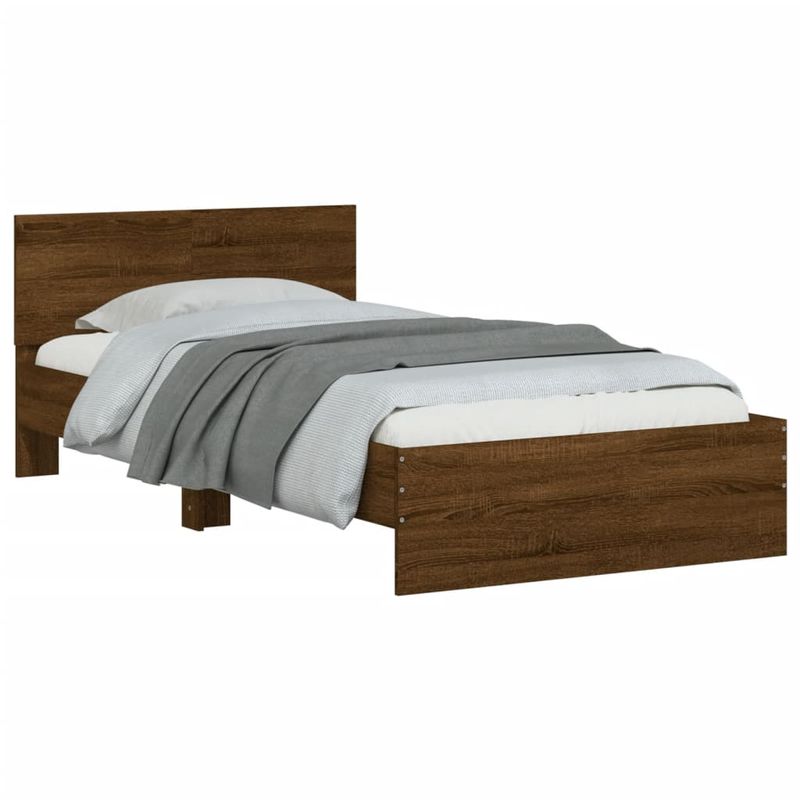 Casa si Gradina - Mobilier - Paturi si accesorii - Paturi - Cadru de pat cu tablie si lumini LED, stejar maro, 100x200 cm - Infinity.ro