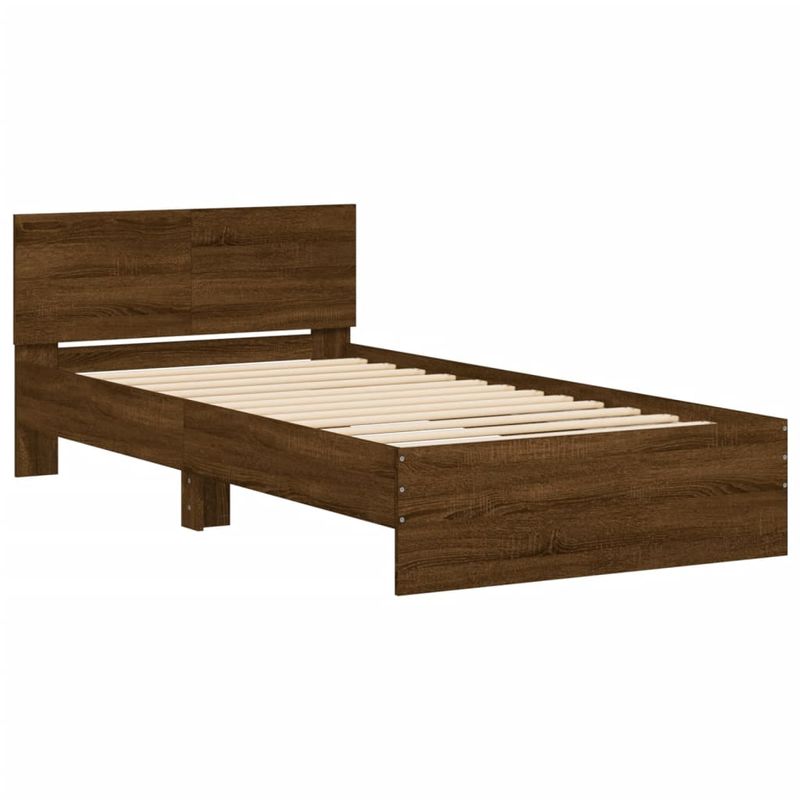 Casa si Gradina - Mobilier - Paturi si accesorii - Paturi - Cadru de pat cu tablie si lumini LED, stejar maro, 100x200 cm - Infinity.ro