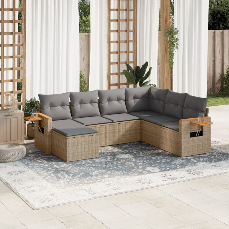 Casa si Gradina - Gradina si terasa - Mobilier exterior - Seturi mobila gradina - Set canapele de gradina, 7 piese, cu perne, bej, poliratan - Infinity.ro