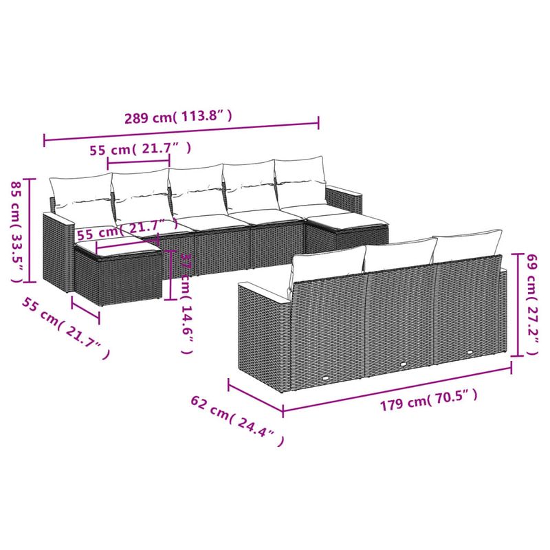 Casa si Gradina - Gradina si terasa - Mobilier exterior - Seturi mobila gradina - Set canapele de gradina, 10 piese, cu perne, bej, poliratan - Infinity.ro