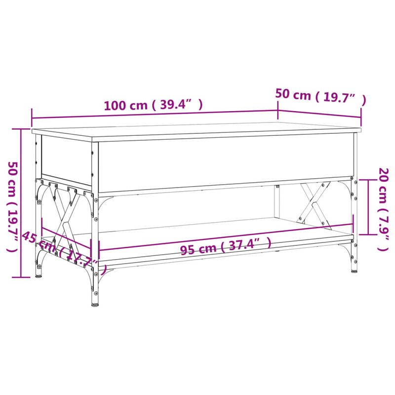 Casa si Gradina - Mobilier - Mese si birouri - Masute de cafea - Masuta de cafea stejar fumuriu 100x50x50cm lemn prelucrat/metal - Infinity.ro
