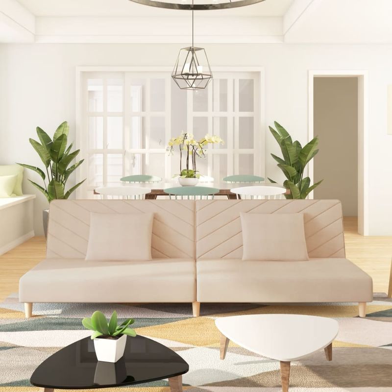 Casa si Gradina - Mobilier - Canapele si coltare - Canapele - Canapea extensibila cu 2 locuri, 2 perne, crem, textil - Infinity.ro