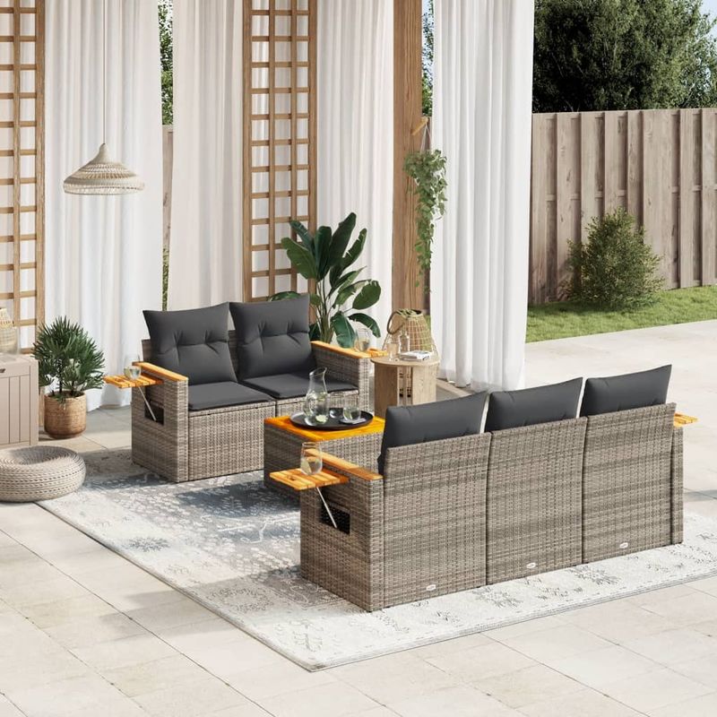 Casa si Gradina - Gradina si terasa - Mobilier exterior - Seturi mobila gradina - Set mobilier gradina cu perne, 6 piese, gri, poliratan - Infinity.ro