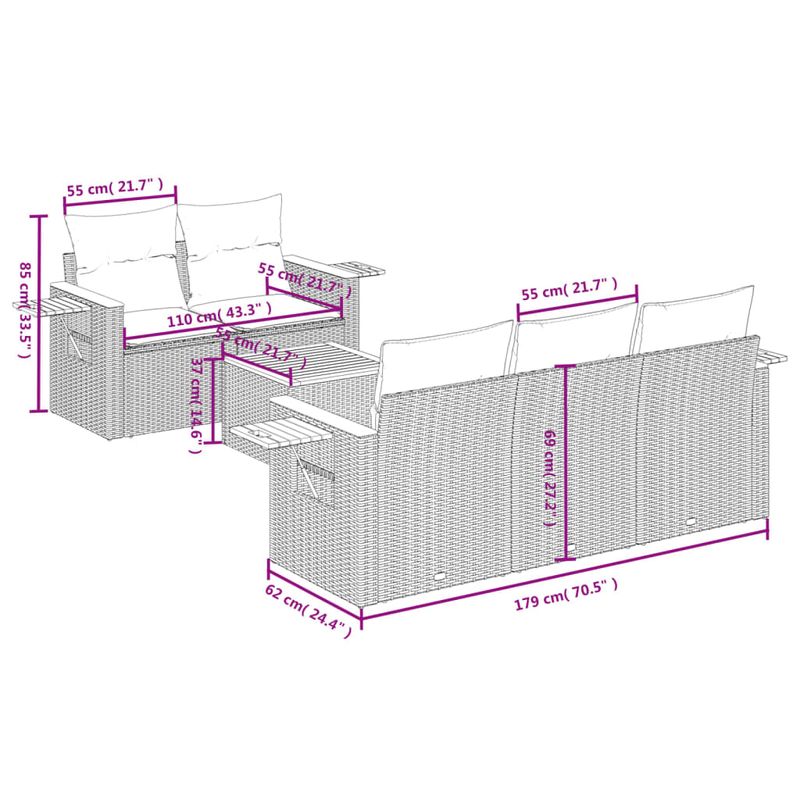 Casa si Gradina - Gradina si terasa - Mobilier exterior - Seturi mobila gradina - Set mobilier gradina cu perne, 6 piese, gri, poliratan - Infinity.ro