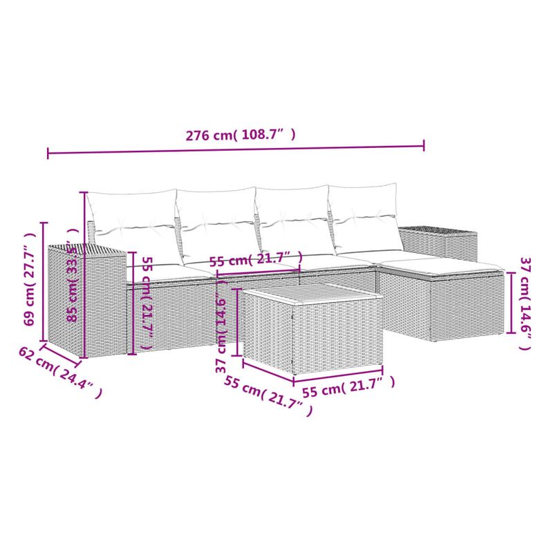 Casa si Gradina - Gradina si terasa - Mobilier exterior - Seturi mobila gradina - Set mobilier de gradina cu perne, 6 piese, negru, poliratan - Infinity.ro