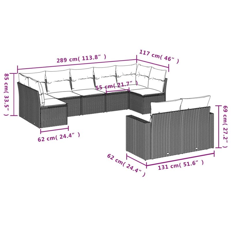 Casa si Gradina - Gradina si terasa - Mobilier exterior - Canapele si fotolii gradina - Set canapele de gradina, 9 piese, cu perne, bej, poliratan - Infinity.ro