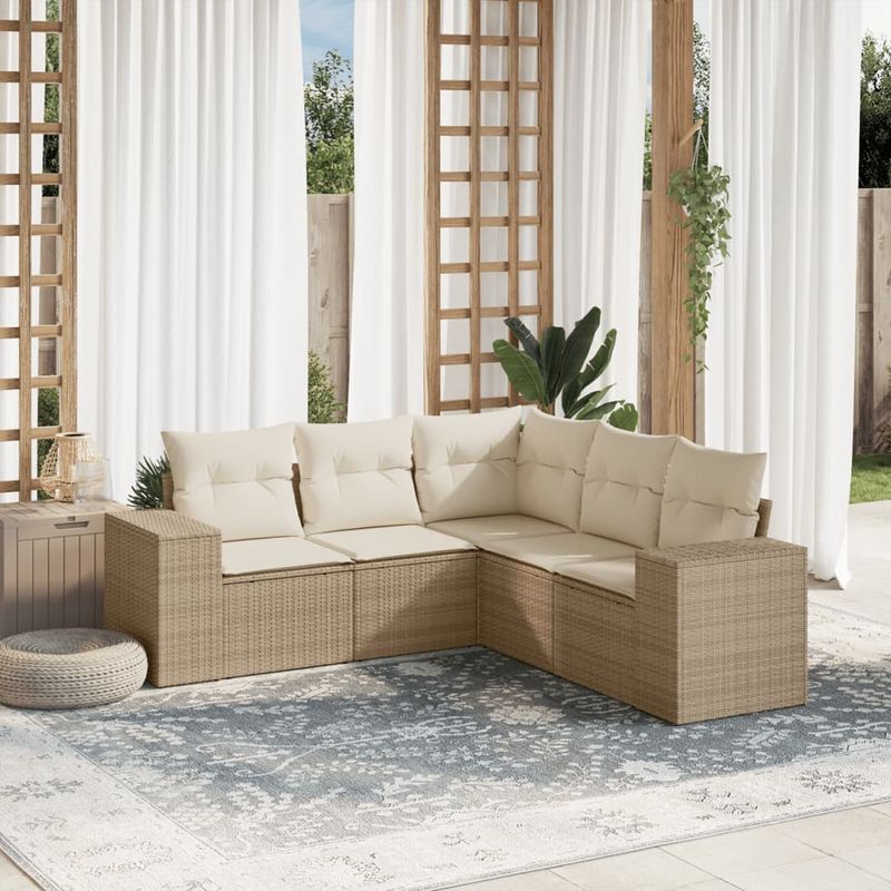 Casa si Gradina - Gradina si terasa - Mobilier exterior - Seturi mobila gradina - Set canapele de gradina cu perne, 5 piese, bej, poliratan - Infinity.ro