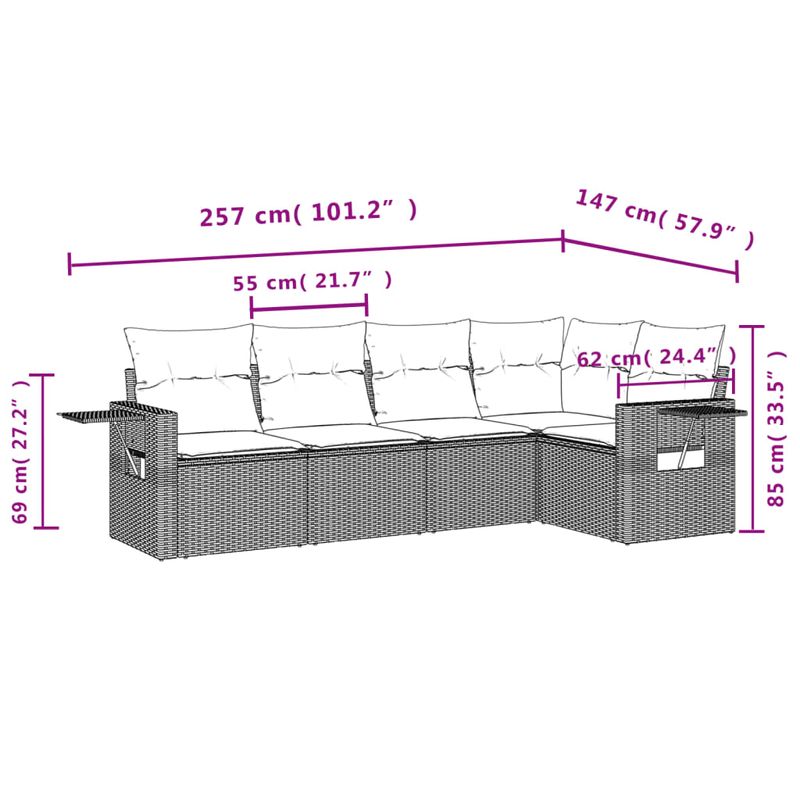 Casa si Gradina - Gradina si terasa - Mobilier exterior - Seturi mobila gradina - Set canapele de gradina cu perne, 5 piese, bej, poliratan - Infinity.ro