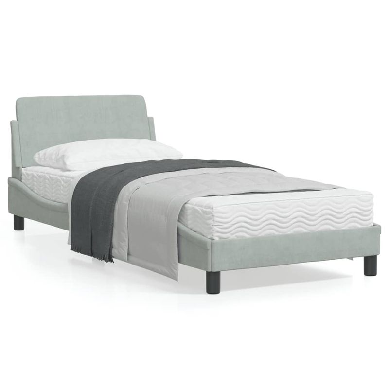 Casa si Gradina - Mobilier - Paturi si accesorii - Paturi - Cadru de pat cu tablie, gri deschis, 90x190 cm, catifea - Infinity.ro