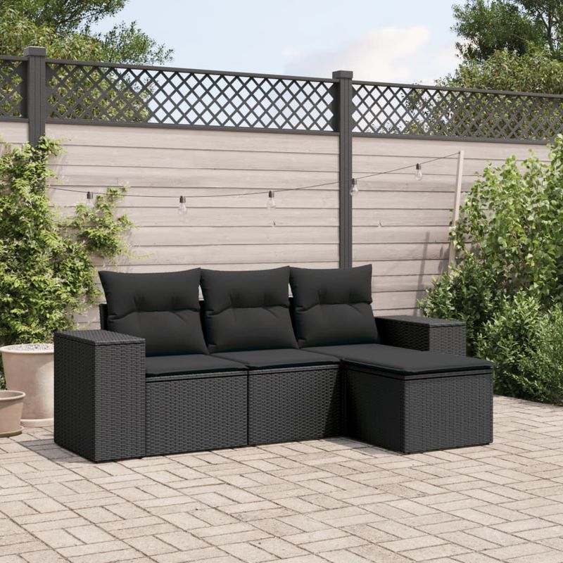 Casa si Gradina - Gradina si terasa - Mobilier exterior - Canapele si fotolii gradina - Set mobilier de gradina cu perne, 4 piese, negru, poliratan - Infinity.ro