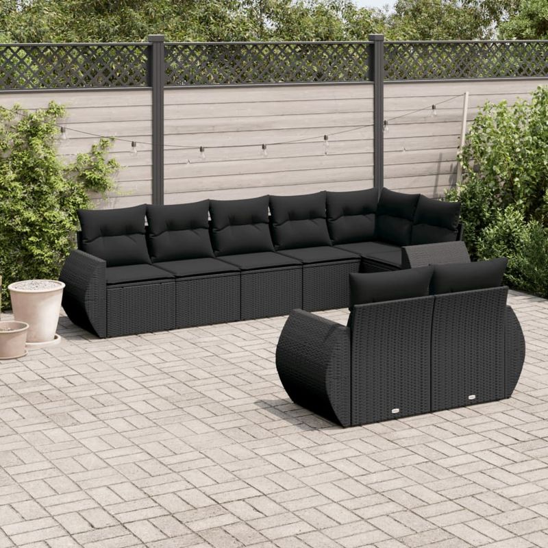 Casa si Gradina - Gradina si terasa - Mobilier exterior - Seturi mobila gradina - Set mobilier de gradina cu perne, 8 piese, negru, poliratan - Infinity.ro