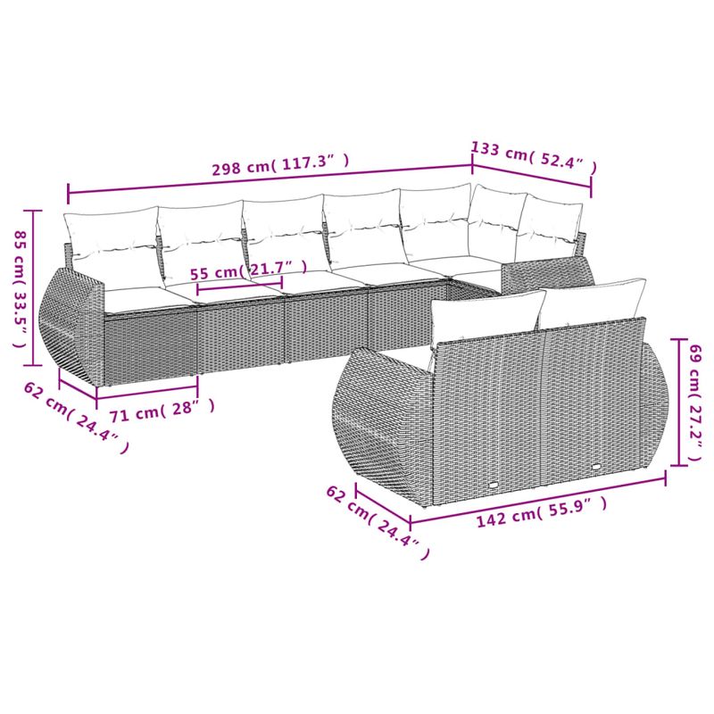 Casa si Gradina - Gradina si terasa - Mobilier exterior - Seturi mobila gradina - Set mobilier de gradina cu perne, 8 piese, negru, poliratan - Infinity.ro