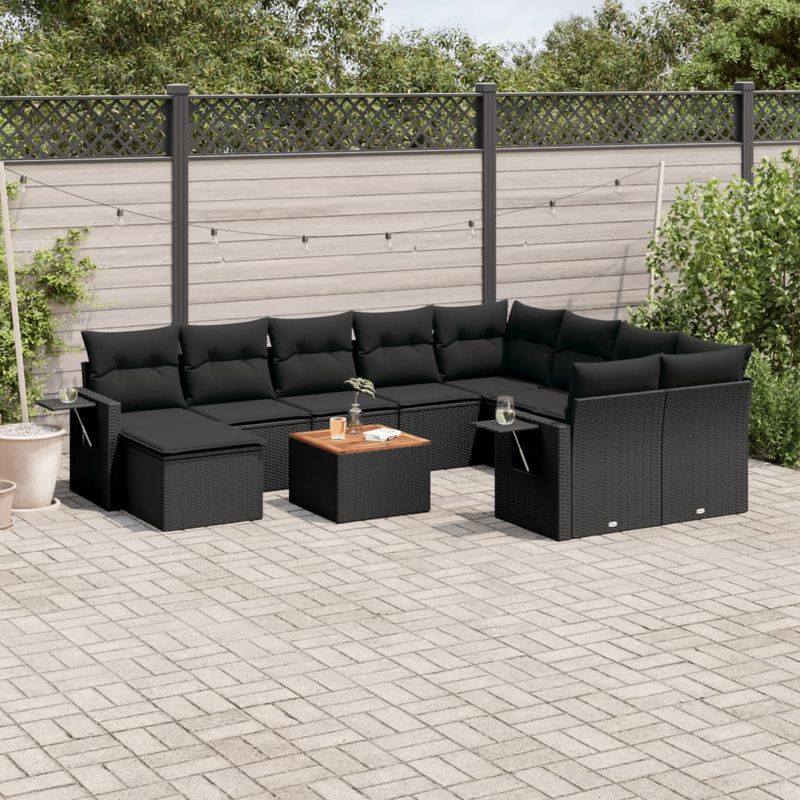 Casa si Gradina - Gradina si terasa - Mobilier exterior - Canapele si fotolii gradina - Set canapele de gradina cu perne, 11 piese, negru, poliratan - Infinity.ro