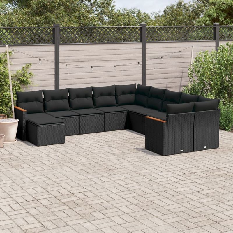 Casa si Gradina - Gradina si terasa - Mobilier exterior - Seturi mobila gradina - Set canapele de gradina cu perne, 11 piese, negru, poliratan - Infinity.ro