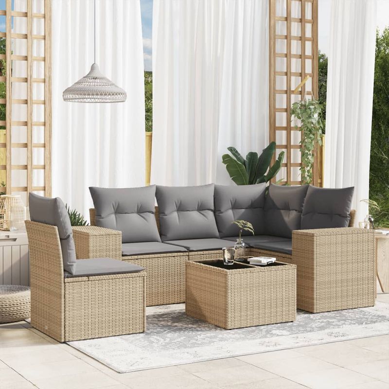 Casa si Gradina - Gradina si terasa - Mobilier exterior - Seturi mobila gradina - Set canapele de gradina cu perne, 6 piese, bej, poliratan - Infinity.ro