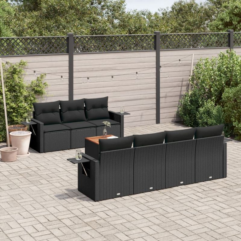 Casa si Gradina - Gradina si terasa - Mobilier exterior - Canapele si fotolii gradina - Set mobilier de gradina cu perne, 8 piese, negru, poliratan - Infinity.ro