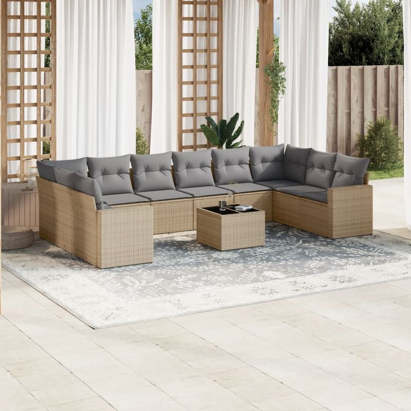 Casa si Gradina - Gradina si terasa - Mobilier exterior - Seturi mobila gradina - Set canapele de gradina cu perne, 11 piese, bej, poliratan - Infinity.ro
