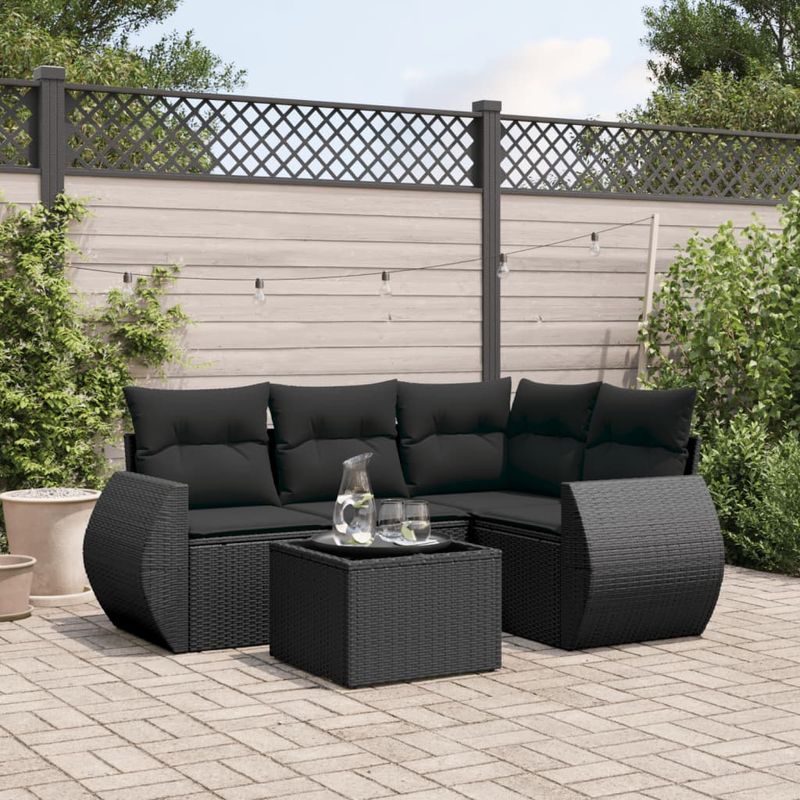 Casa si Gradina - Gradina si terasa - Mobilier exterior - Seturi mobila gradina - Set mobilier de gradina cu perne, 5 piese, negru, poliratan - Infinity.ro