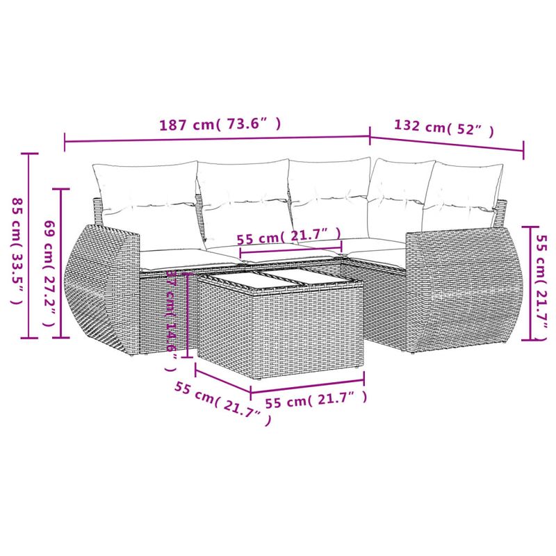 Casa si Gradina - Gradina si terasa - Mobilier exterior - Seturi mobila gradina - Set mobilier de gradina cu perne, 5 piese, negru, poliratan - Infinity.ro
