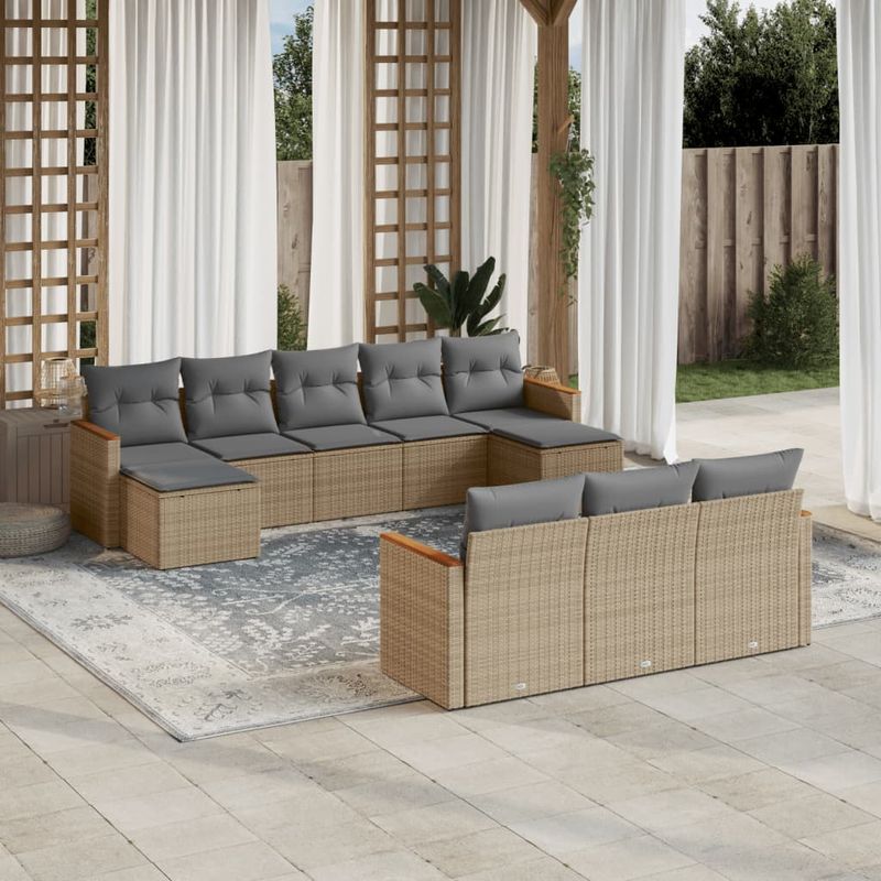 Casa si Gradina - Gradina si terasa - Mobilier exterior - Seturi mobila gradina - Set canapele de gradina cu perne, 10 piese, bej, poliratan - Infinity.ro