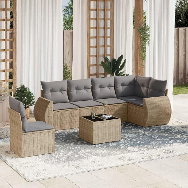 Casa si Gradina - Gradina si terasa - Mobilier exterior - Seturi mobila gradina - Set canapele de gradina, 7 piese, cu perne, bej, poliratan - Infinity.ro