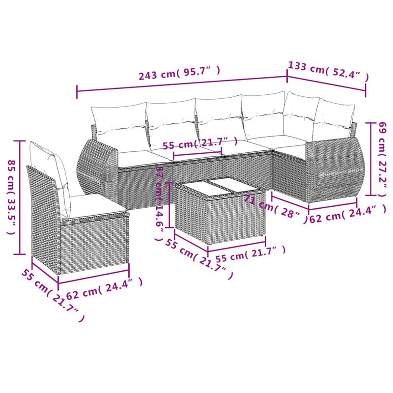 Casa si Gradina - Gradina si terasa - Mobilier exterior - Seturi mobila gradina - Set canapele de gradina, 7 piese, cu perne, bej, poliratan - Infinity.ro