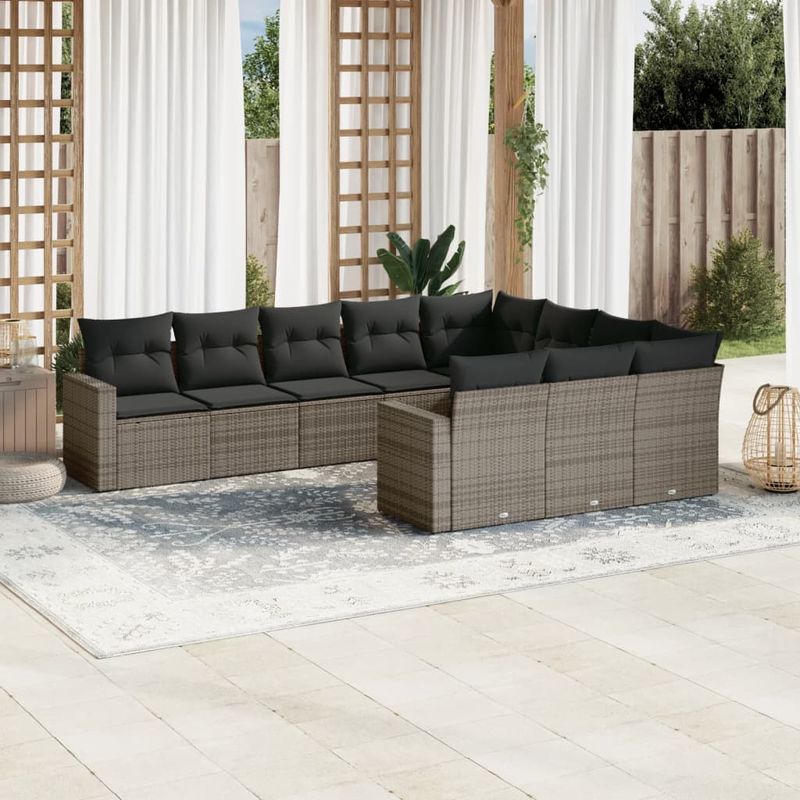 Casa si Gradina - Gradina si terasa - Mobilier exterior - Canapele si fotolii gradina - Set mobilier de gradina cu perne, 10 piese, gri, poliratan - Infinity.ro