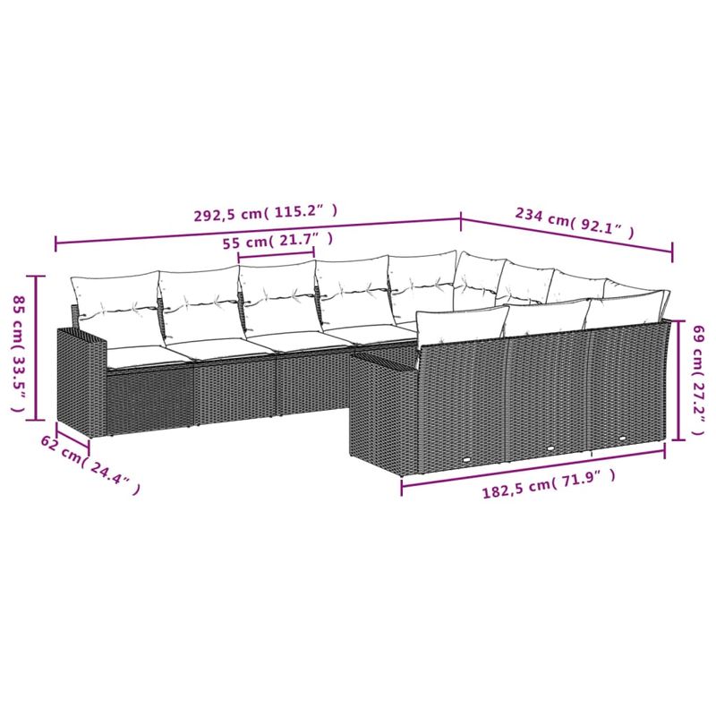Casa si Gradina - Gradina si terasa - Mobilier exterior - Canapele si fotolii gradina - Set mobilier de gradina cu perne, 10 piese, gri, poliratan - Infinity.ro