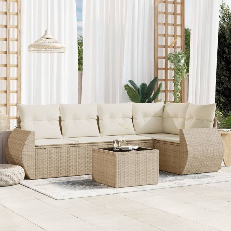 Casa si Gradina - Gradina si terasa - Mobilier exterior - Seturi mobila gradina - Set canapele de gradina cu perne, 6 piese, bej, poliratan - Infinity.ro