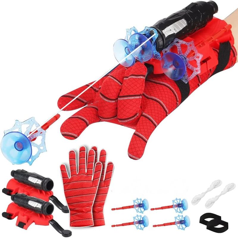 Jucarii, Copii si Bebe - Jucarii si jocuri - Jucarii & jocuri educative - Jucarii interactive - Manusi Spiderman cu ventuze,sfoara si lansator, IdeallStore®, rosu - Infinity.ro