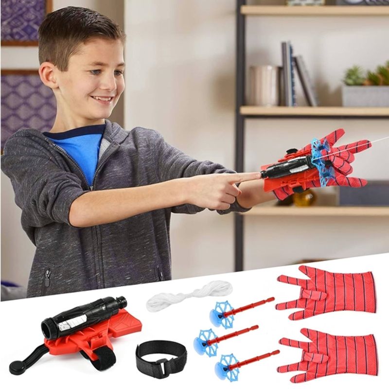 Jucarii, Copii si Bebe - Jucarii si jocuri - Jucarii & jocuri educative - Jucarii interactive - Manusi Spiderman cu ventuze,sfoara si lansator, IdeallStore®, rosu - Infinity.ro