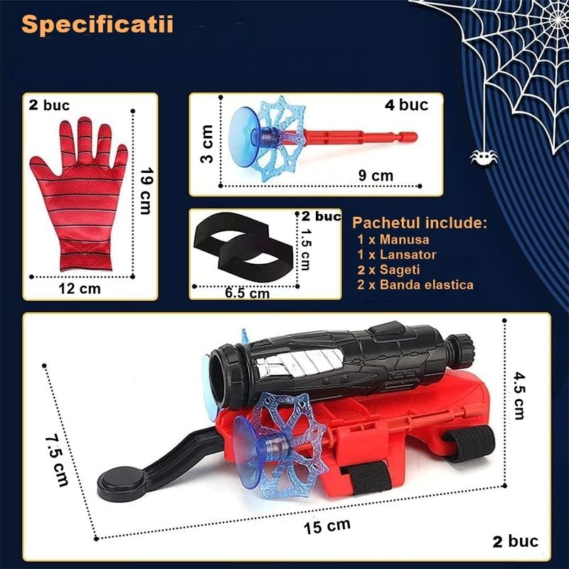 Jucarii, Copii si Bebe - Jucarii si jocuri - Jucarii & jocuri educative - Jucarii interactive - Manusi Spiderman cu ventuze,sfoara si lansator, IdeallStore®, rosu - Infinity.ro