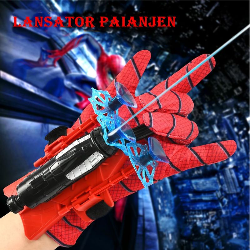 Jucarii, Copii si Bebe - Jucarii si jocuri - Jucarii & jocuri educative - Jucarii interactive - Manusi Spiderman cu ventuze,sfoara si lansator, IdeallStore®, rosu - Infinity.ro