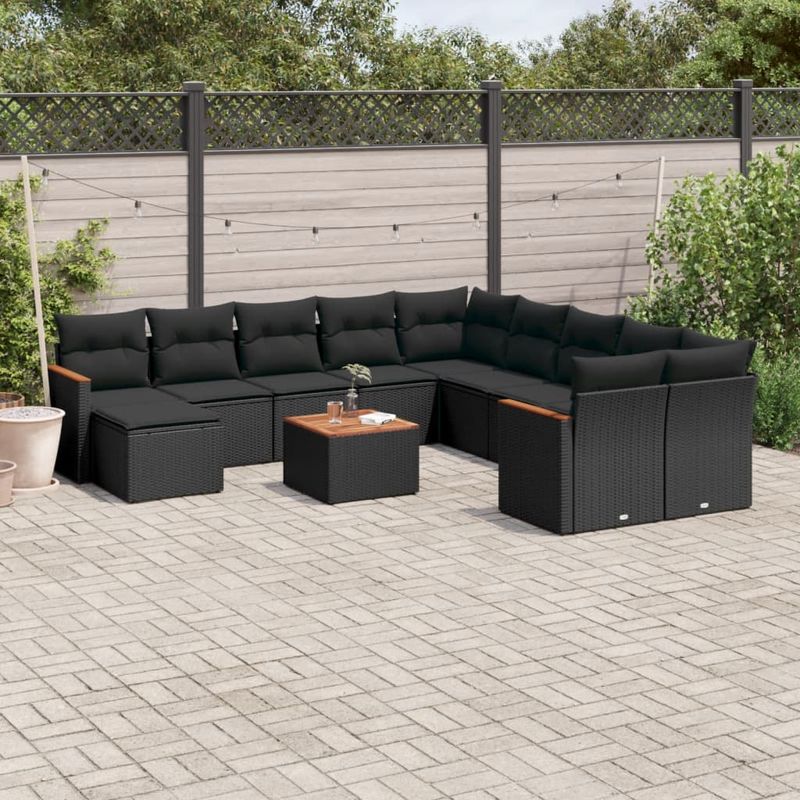 Casa si Gradina - Gradina si terasa - Mobilier exterior - Seturi mobila gradina - Set canapele de gradina, 12 piese, cu perne, negru, poliratan - Infinity.ro