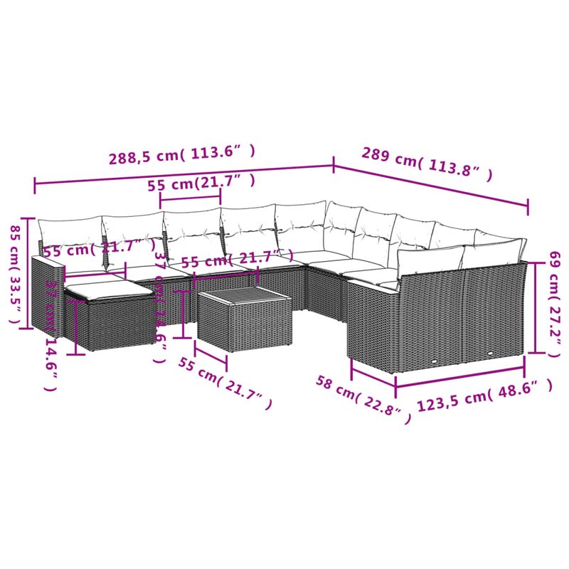 Casa si Gradina - Gradina si terasa - Mobilier exterior - Seturi mobila gradina - Set canapele de gradina, 12 piese, cu perne, negru, poliratan - Infinity.ro