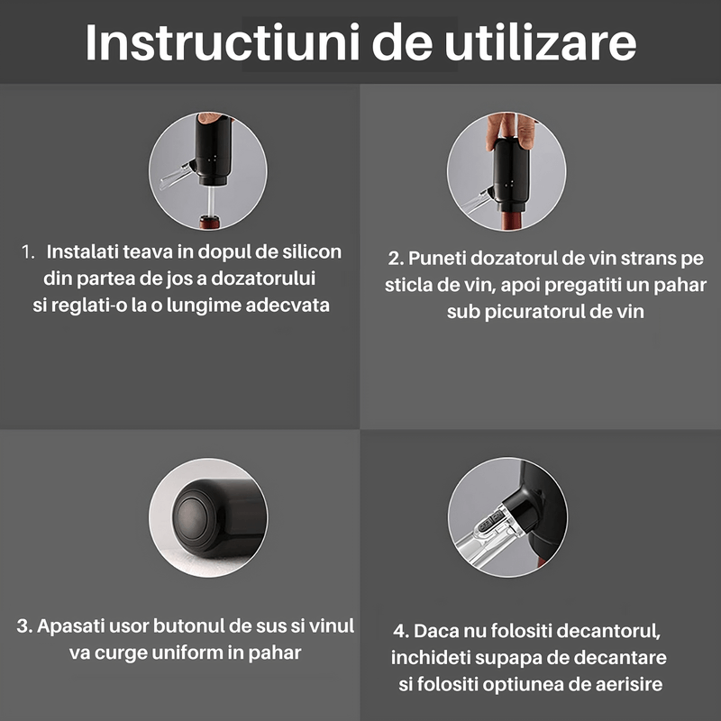 Casa si Gradina - Bucatarie si vesela - Accesorii bar - Carafe si decantoare - Decantor cu aerator electric pentru vin SpectrumPoint®, tub potrivit pentru toate genurile de sticle, portabil, argintiu - Infinity.ro