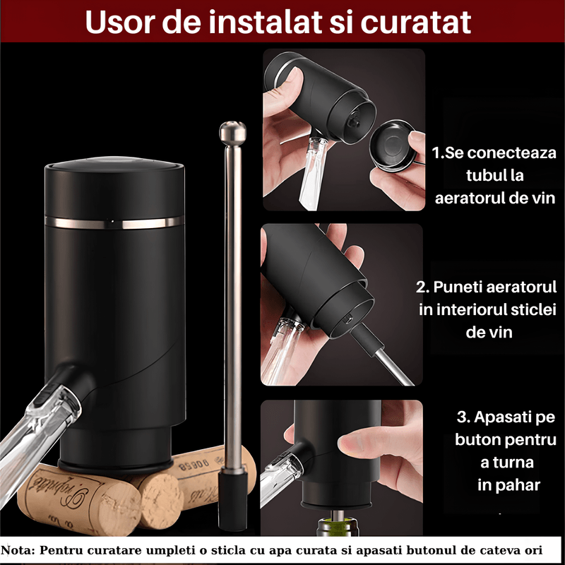 Casa si Gradina - Bucatarie si vesela - Accesorii bar - Carafe si decantoare - Decantor cu aerator electric pentru vin SpectrumPoint®, tub potrivit pentru toate genurile de sticle, portabil, argintiu - Infinity.ro