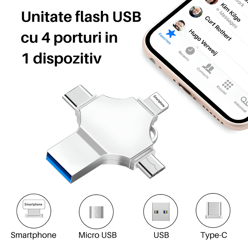 PC, gaming si accesorii - Periferice PC - Memorii USB - Stick memorie multifunctional 4 in 1 SpectrumPoint®, Capacitate 64 GB, compatibil Android si USB Type-C, argintiu - Infinity.ro