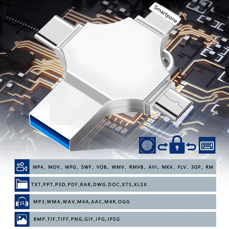 PC, gaming si accesorii - Periferice PC - Memorii USB - Stick memorie multifunctional 4 in 1 SpectrumPoint®, Capacitate 32 GB, compatibil Android si USB Type-C, argintiu - Infinity.ro