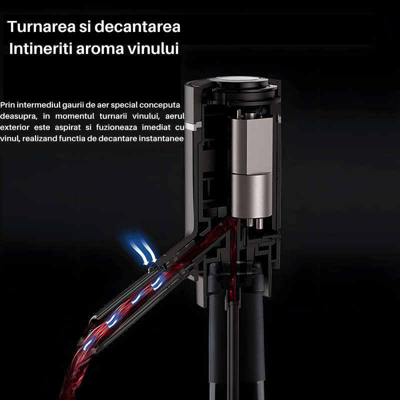Casa si Gradina - Bucatarie si vesela - Accesorii bar - Carafe si decantoare - Decantor cu aerator electric pentru vin SpectrumPoint®, tub potrivit pentru toate genurile de sticle, portabil, argintiu - Infinity.ro