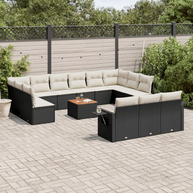 Casa si Gradina - Gradina si terasa - Mobilier exterior - Seturi mobila gradina - Set mobilier de gradina cu perne, 14 piese, negru, poliratan - Infinity.ro