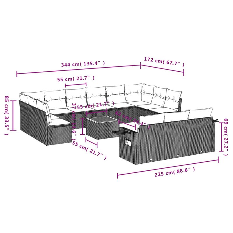 Casa si Gradina - Gradina si terasa - Mobilier exterior - Seturi mobila gradina - Set mobilier de gradina cu perne, 14 piese, negru, poliratan - Infinity.ro