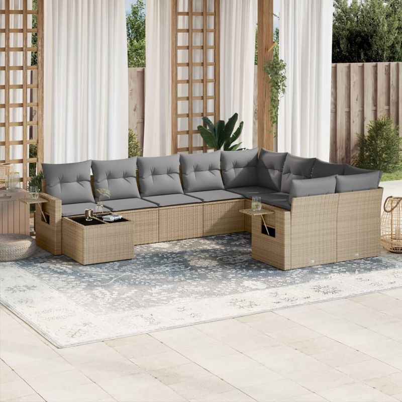 Casa si Gradina - Gradina si terasa - Mobilier exterior - Seturi mobila gradina - Set canapele de gradina cu perne, 10 piese, bej, poliratan - Infinity.ro