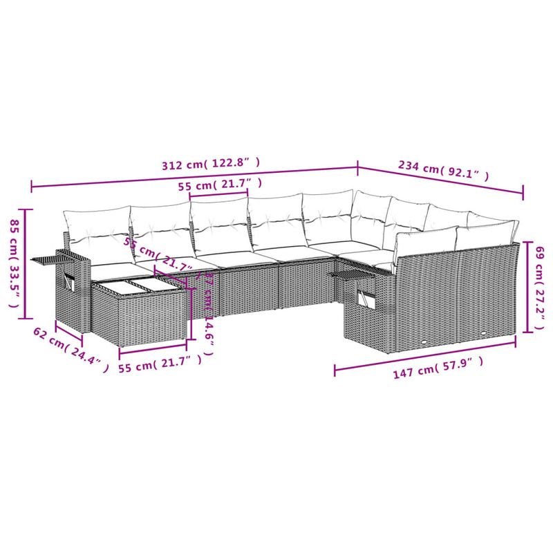 Casa si Gradina - Gradina si terasa - Mobilier exterior - Seturi mobila gradina - Set canapele de gradina cu perne, 10 piese, bej, poliratan - Infinity.ro