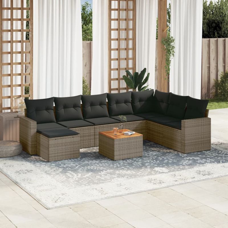 Casa si Gradina - Gradina si terasa - Mobilier exterior - Seturi mobila gradina - Set canapele de gradina, 9 piese, cu perne, gri, poliratan - Infinity.ro