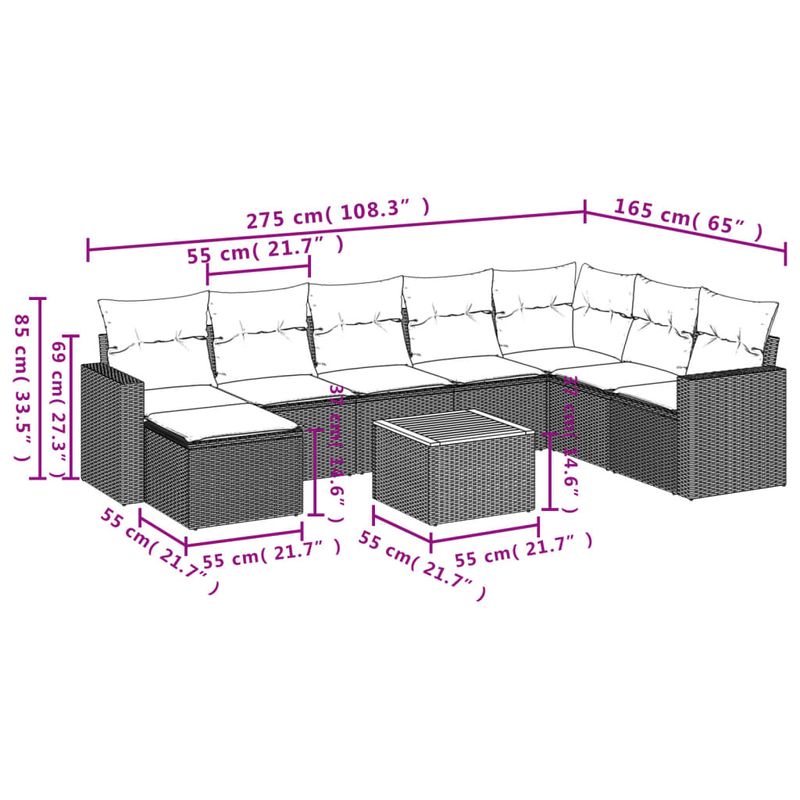 Casa si Gradina - Gradina si terasa - Mobilier exterior - Seturi mobila gradina - Set canapele de gradina, 9 piese, cu perne, gri, poliratan - Infinity.ro