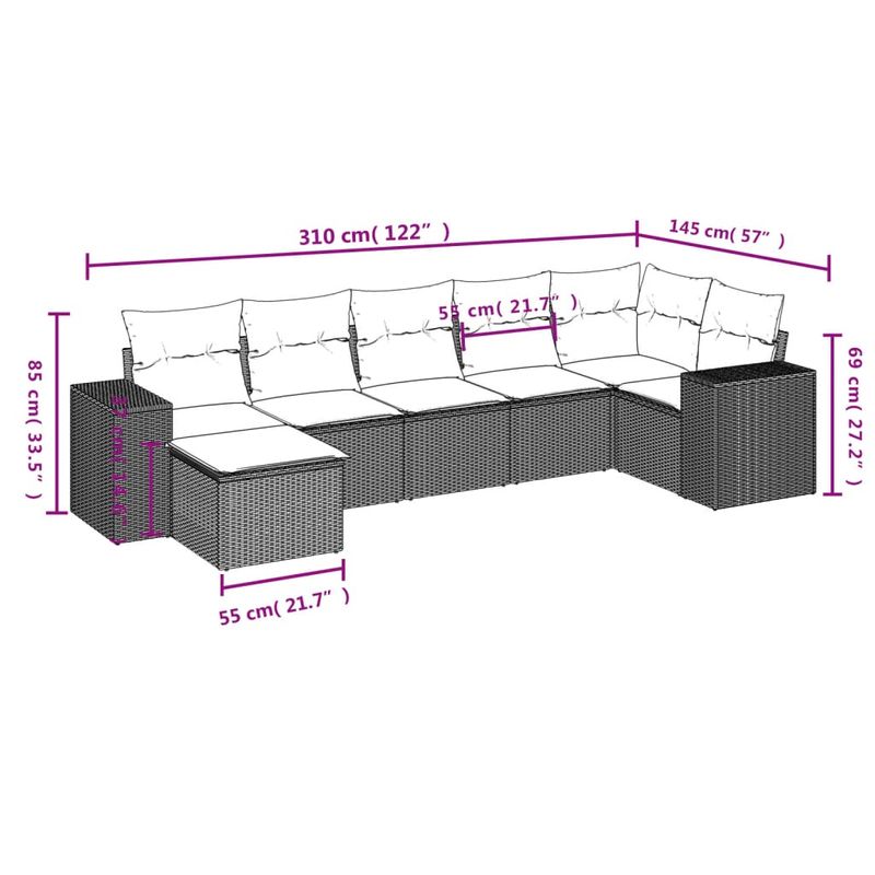 Casa si Gradina - Gradina si terasa - Mobilier exterior - Seturi mobila gradina - Set canapele de gradina, 7 piese, cu perne, bej, poliratan - Infinity.ro